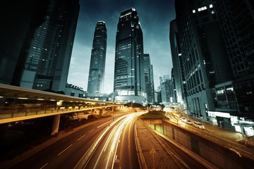 Wall Mural - traffic in Hong Kong at sunset time