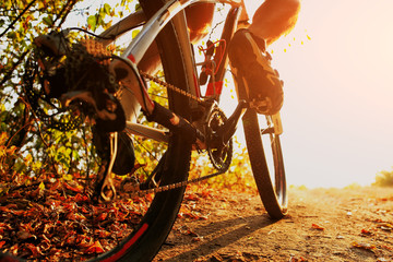 Wall Mural - Detail of cyclist man feet riding mountain bike on outdoor