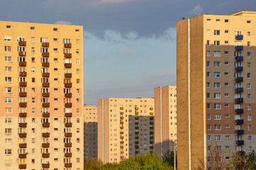 Poster - The facade of a residential high-rise buildings in Poznan .