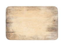 Wooden Chopping Board With Scratched Surface On Isolated Background With Clipping Path