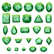Set of realistic green jewels. Green emeralds.