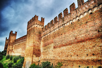 Canvas Print - Gradara city walls under an overcast sky