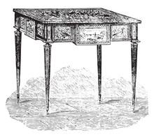 Work Table, Louis XVI Style (Louvre), Vintage Engraving.