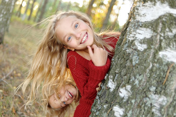 Sticker - portrait of two sisters during the autumn harvest