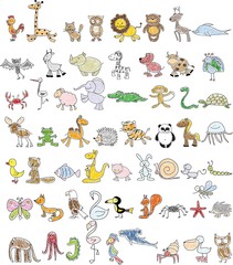 Wall Mural - Children's drawings of doodle animals