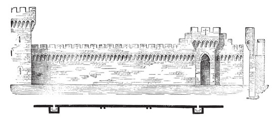 Wall Mural - plan and section of the ramparts of avignon, vintage engraving.