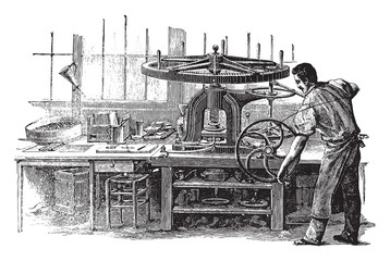 Wall Mural - press, vintage engraving.