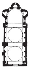 Plan of the cathedral church of Cahors, vintage engraving.