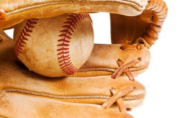 Canvas Print - baseball in mitt isolated