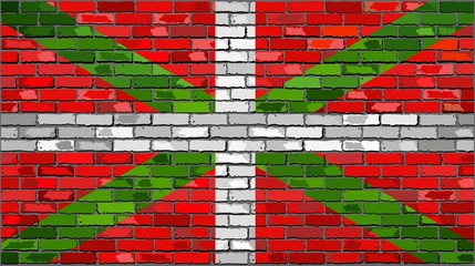 Wall Mural - Grunge flag of Basque on a brick wall,
Basque national flags on brick textured background, 
Basque flag painted on brick wall,
Basque flag in brick style