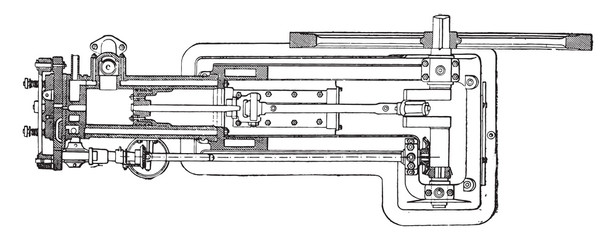 Poster - Otto engine in plan and horizontal sectional view along the cyli