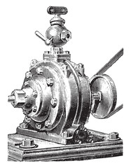 Poster - Jacomy engine. Exterior view, vintage engraving.