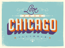 Vintage Style Touristic Greeting Card With Texture Effects - Love From Chicago, Illinois - Vector EPS10.