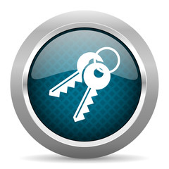 keys blue silver chrome border icon on white background