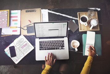 Wall Mural - businesswoman working email writing workplace concept