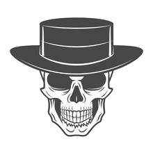 Wild West Skull With Hat. Smiling Rover Logo Template. Wanted Die Or Alive Portrait. High Way Man T-shirt Design