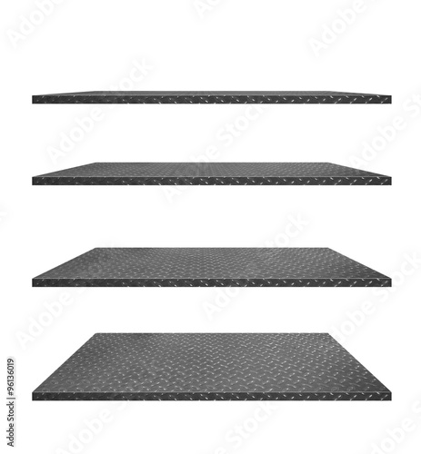 Collection Of Steel Diamond Plate Shelves On An Isolated