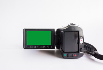 Blank green screen frame of mini video camcorder