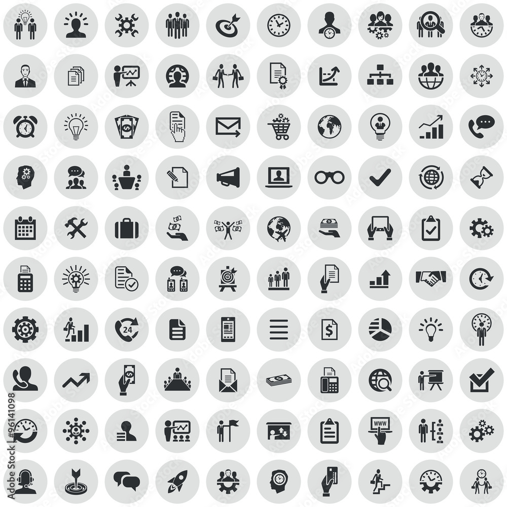 business planning 100 icons universal set - obrazy, fototapety, plakaty 