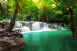 Fototapeta Krajobraz - Deep forest waterfall at Huay Mae Kamin waterfall National Park