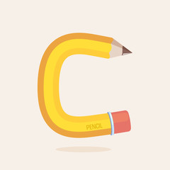 C letter formed by pencil.