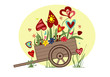 Flower arrangement from blooming hearts in the cart symbolizing joy, love and happiness