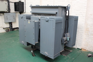 An industrial electricity transformer in a sub station