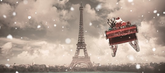 Sticker - Composite image of santa flying his sleigh