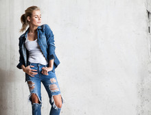 Attractive Woman In Jeans With Blond Hair