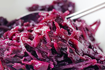 juicy boiled red cabbage, closeup shot