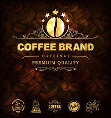 Wall Mural - gold coffee label. premium coffee labels and badges. golden coffee labels best coffee label designs.