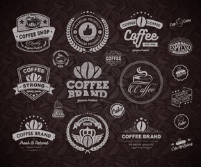 Wall Mural - vector coffee labels isolated coffee beans seamless background. premium coffee labels and badges. be