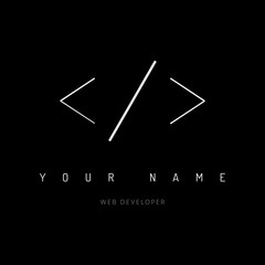 Abstract code logo design. Minimalistic web developer logotype concept. Creative HTML coding element on black background. Vector element