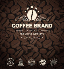 Wall Mural - vector coffee labels isolated coffee beans seamless background. premium coffee labels and badges. be