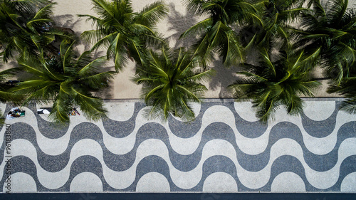 Top View of Copacabana beach with mosaic of sidewalk in Rio de Janeiro Canvas Print