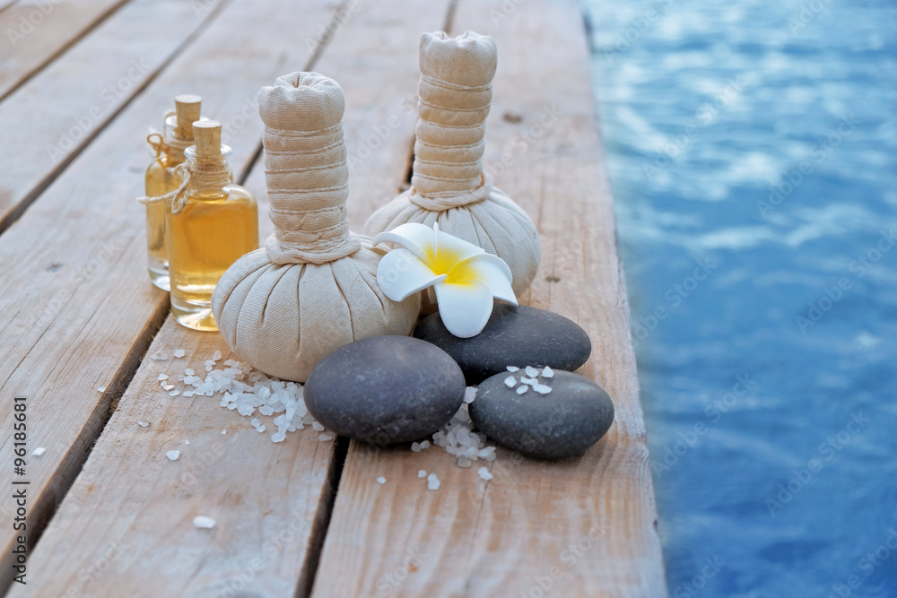 Composition of massage balls and pebbles