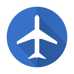 Poster - plane blue flat desgn icon with shadow on white background