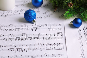 Wall Mural - Music notes with Christmas decoration close up