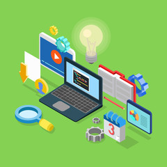 application software coding development code 3d isometric vector