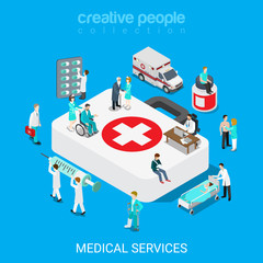 Canvas Print - medical services doctor nurse first aid flat 3d isometric vector