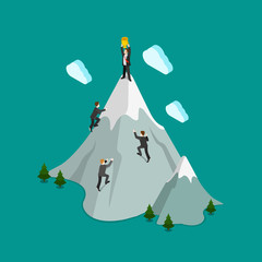 Wall Mural - mountain climb top winner trophy business flat 3d isometric vector