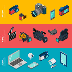 Canvas Print - flat isometric vector digital electronics photo video equipment