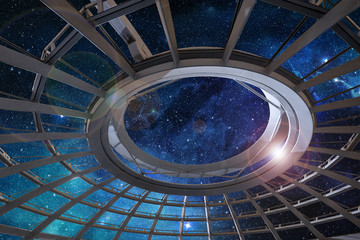 Wall Mural - glass dome of astronomical observatory under a starry sky
