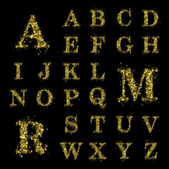 Wall Mural - sparkling golden glitter sequins font set a to z