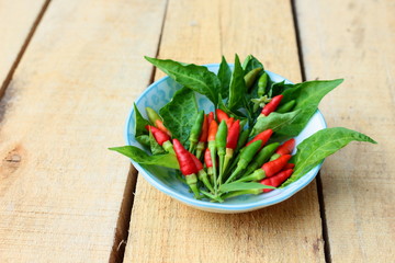 Bird Chilli in a little bowl. Hot and spicy Thai vegetable.