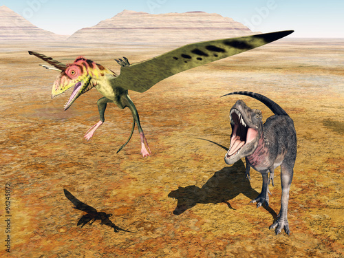 Fototapeta na wymiar Tarbosaurus attacks Peteinosaurus