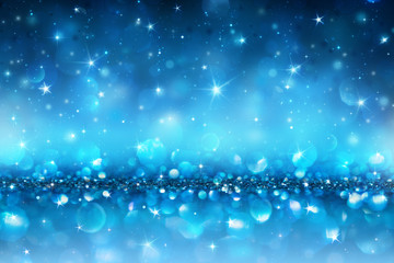 Wall Mural - Sparkling Christmas Background - Blue Abstract 
