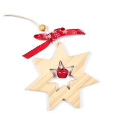 Sticker - wooden christmas star on a white background