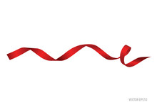 Shiny Red Ribbon On White Background With Copy Space.