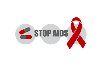 Wall Mural - Aids Awareness Red heart Ribbon on white background. 